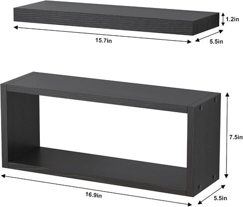 Fixwal 2+1 Tier Floating Shelves, Rustic Bathroom Shelves Over Toilet with Invisible Brackets, Farmhouse Wall Decor for Bedroom, Living Room, Kitchen and Plants (Black) in Saudi Arabia