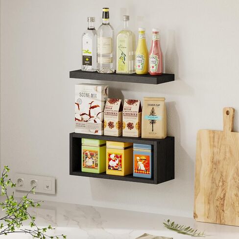 Fixwal 2+1 Tier Floating Shelves, Rustic Bathroom Shelves Over Toilet with Invisible Brackets, Farmhouse Wall Decor for Bedroom, Living Room, Kitchen and Plants (Black) in Saudi Arabia