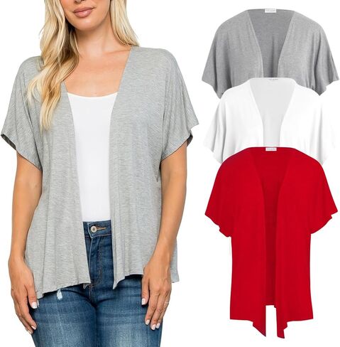 Free to Live 3 Pack Dolman Short Sleeve Cardigan for Women Lightweight Open Front Kimono Fall Sweaters Dressy Casual Cover Up in Saudi Arabia