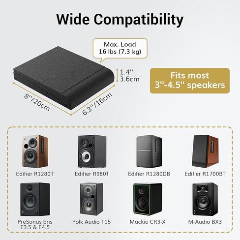 وسادات عزل TONOR لمكبرات الصوت، رغوة صوتية لشاشة الاستوديو، لوحات عازلة للصوت عالية الكثافة لمعظم مكبرات الصوت 3 - 4.5 بوصة، زاوية قابلة للتعديل، تمنع الاهتزازات، 6.3 بوصة × 8 بوصة × 1.4 بوصة، عبوة من قطعتين in Kuwait