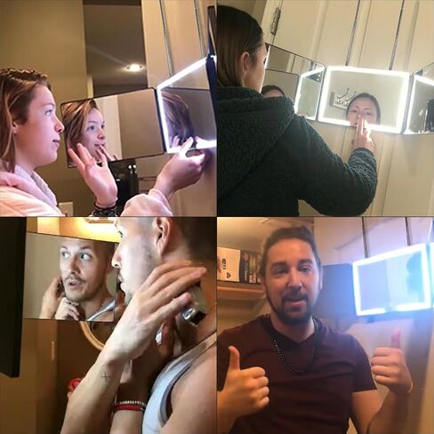 3 Way Mirror with Tri-color Light, Men's Self Haircut Mirror and Women's Makeup Mirror for Couples, Barber Mirror with Lights, 360 Mirror with Adjustable Light and Height (Black) in Saudi Arabia
