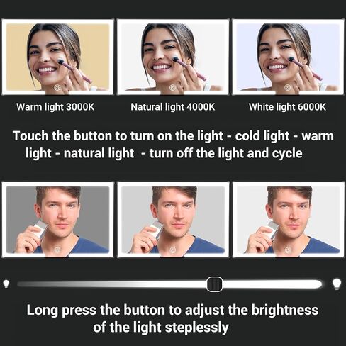 3 Way Mirror with Tri-color Light, Men's Self Haircut Mirror and Women's Makeup Mirror for Couples, Barber Mirror with Lights, 360 Mirror with Adjustable Light and Height (Black) in Saudi Arabia