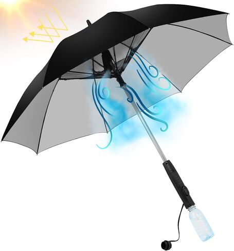 Misting umbrella with Fan, umbrella comes with an integrated misting fan, blocking 99.9% of UV rays.cooling solution for summer festivals, beach outings, and other sun-soaked activities in Saudi Arabia