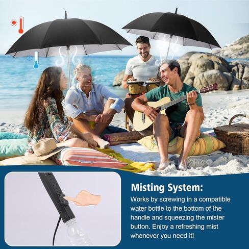 Misting umbrella with Fan, umbrella comes with an integrated misting fan, blocking 99.9% of UV rays.cooling solution for summer festivals, beach outings, and other sun-soaked activities in Saudi Arabia