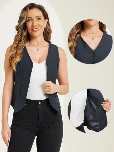 Allegra K Suit Vest for Women's Vintage V Neck Button Up Belt Steampunk Waistcoat in Saudi Arabia