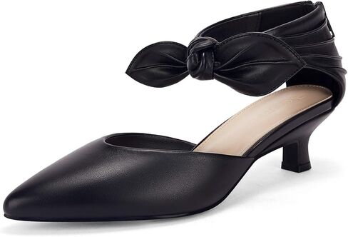 Coutgo Womens Low Kitten Heel Dress Shoes Bowknot Heels Pointed Toe Slip On Ankle Strap Party Shoes in Saudi Arabia