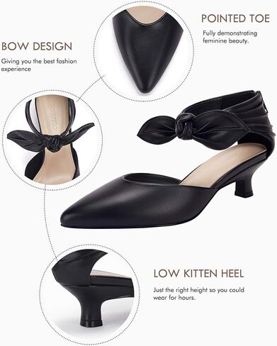 Coutgo Womens Low Kitten Heel Dress Shoes Bowknot Heels Pointed Toe Slip On Ankle Strap Party Shoes in Saudi Arabia