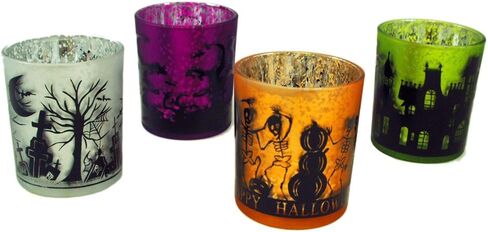 مجموعة حامل شموع نذرية للهالوين من زجاج الزئبق مكونة من 4 قطع in Kuwait