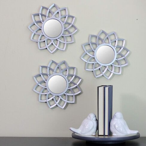 Northlight Set of 3 Matte Silver Arched Floral Mirrors Wall Decor 10" in Saudi Arabia