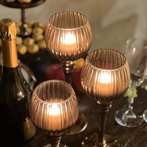 حاملات شموع City Chic Glam Goblet، مجموعة مكونة من 3 قطع، زجاج مطلي باللون الذهبي والعنبر المعدني المتدرج، 7.75، 9.75، 11.75 بوصة in Saudi Arabia