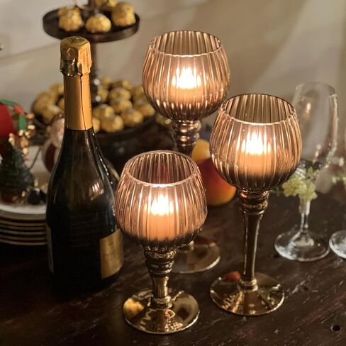 حاملات شموع City Chic Glam Goblet، مجموعة مكونة من 3 قطع، زجاج مطلي باللون الذهبي والعنبر المعدني المتدرج، 7.75، 9.75، 11.75 بوصة in Saudi Arabia