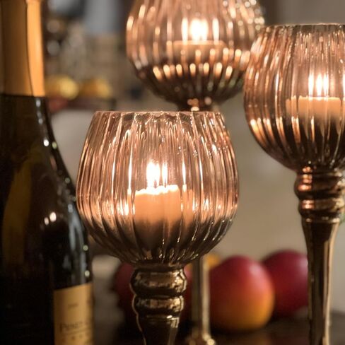 حاملات شموع City Chic Glam Goblet، مجموعة مكونة من 3 قطع، زجاج مطلي باللون الذهبي والعنبر المعدني المتدرج، 7.75، 9.75، 11.75 بوصة in Saudi Arabia