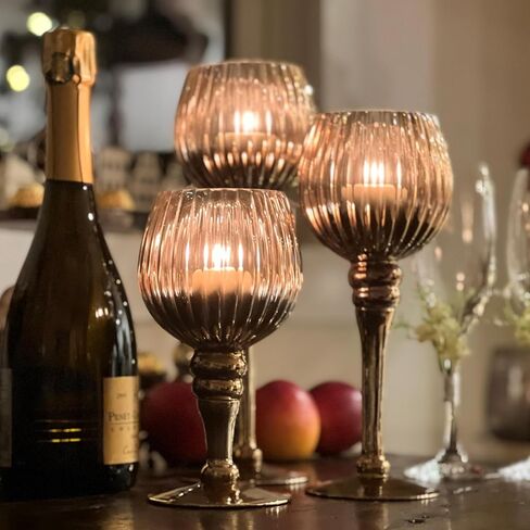 حاملات شموع City Chic Glam Goblet، مجموعة مكونة من 3 قطع، زجاج مطلي باللون الذهبي والعنبر المعدني المتدرج، 7.75، 9.75، 11.75 بوصة in Saudi Arabia