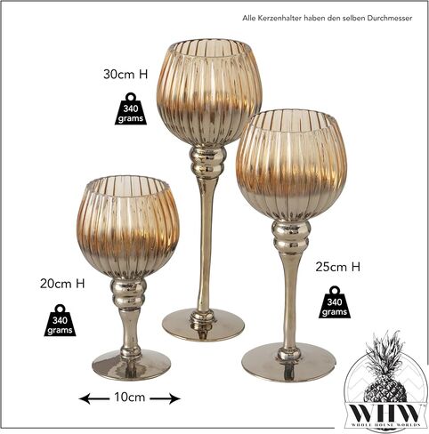 حاملات شموع City Chic Glam Goblet، مجموعة مكونة من 3 قطع، زجاج مطلي باللون الذهبي والعنبر المعدني المتدرج، 7.75، 9.75، 11.75 بوصة in Saudi Arabia