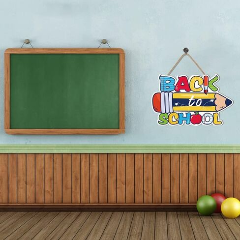 Colorful Back to School Wood Sign Plaque(11.81" x 7.48"), Cute School Wooden Hanging Decoration with Pencil Design, Decorative Classroom Wall Decor Gift for Teacher Student Classroom Front Porch in Saudi Arabia