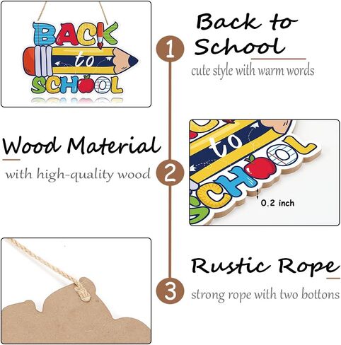 Colorful Back to School Wood Sign Plaque(11.81" x 7.48"), Cute School Wooden Hanging Decoration with Pencil Design, Decorative Classroom Wall Decor Gift for Teacher Student Classroom Front Porch in Saudi Arabia