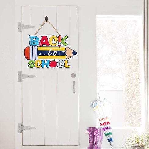 Colorful Back to School Wood Sign Plaque(11.81" x 7.48"), Cute School Wooden Hanging Decoration with Pencil Design, Decorative Classroom Wall Decor Gift for Teacher Student Classroom Front Porch in Saudi Arabia