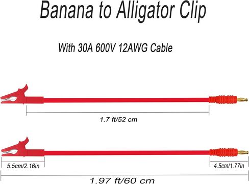 Alligator Clips to Banana,4mm Banana Plug to Alligator Clip Test Cable,12AWG 60cm Cable 4 Color, for multimeter,car Test,oscilloscope or Battery Test,2 Pairs.(4 Color Clips 60cm) in Saudi Arabia