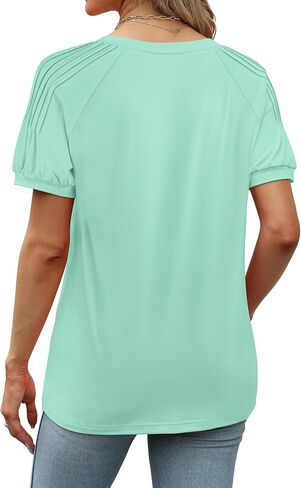 Saloogoe Women's Tops Summer Trendy Pleated Short Sleeve Shirts V Neck T Shirts Fashion 2024 in Kuwait