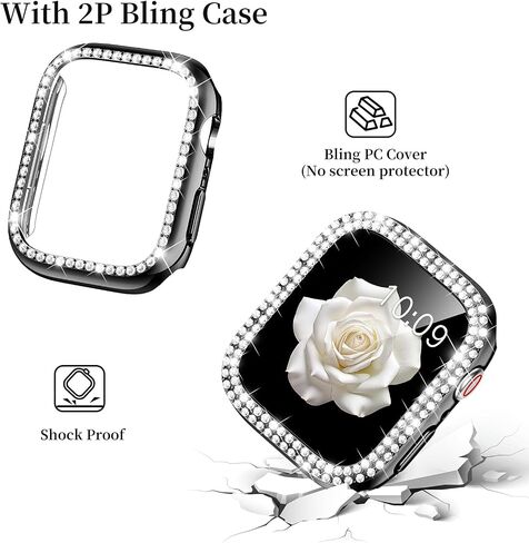 Mosonio Bling Bands for Apple Watch Women and 2P Case,Metal Band for iwatch | Size Options-Fits for Apple Watch Series 11/10/9/8/7/SE/6/5/4/3/2/1/Ultra- 38mm 40mm 41mm 42mm 44mm 45mm 46mm 49mm in Kuwait