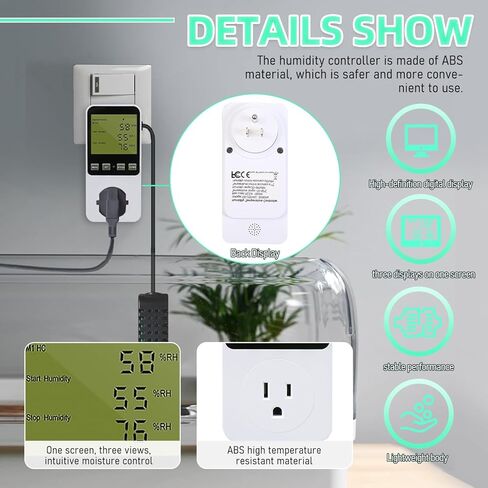 قابس منفذ جهاز التحكم في درجة الحرارة الرقمي للرطوبة مع مؤقت مستشعر، منظم حرارة الرطوبة 120 فولت مع منبه للدفيئة، الفطر، المرطب، مزيل الرطوبة، حاضنة الزواحف in Kuwait