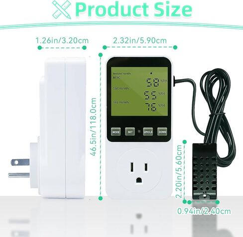 قابس منفذ جهاز التحكم في درجة الحرارة الرقمي للرطوبة مع مؤقت مستشعر، منظم حرارة الرطوبة 120 فولت مع منبه للدفيئة، الفطر، المرطب، مزيل الرطوبة، حاضنة الزواحف in Kuwait