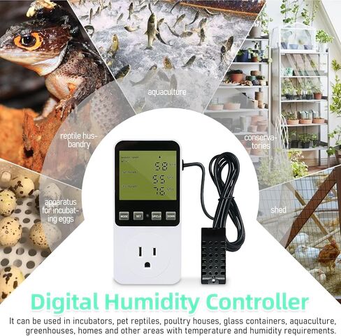 قابس منفذ جهاز التحكم في درجة الحرارة الرقمي للرطوبة مع مؤقت مستشعر، منظم حرارة الرطوبة 120 فولت مع منبه للدفيئة، الفطر، المرطب، مزيل الرطوبة، حاضنة الزواحف in Kuwait