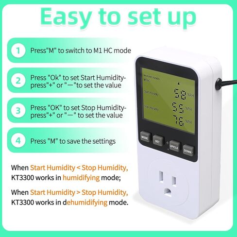 قابس منفذ جهاز التحكم في درجة الحرارة الرقمي للرطوبة مع مؤقت مستشعر، منظم حرارة الرطوبة 120 فولت مع منبه للدفيئة، الفطر، المرطب، مزيل الرطوبة، حاضنة الزواحف in Kuwait