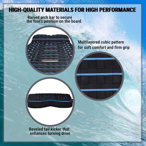 EVA Surfboard Traction Pad - 3 Piece Stomp Pad with 3M Adhesive - Max Grip with Kicker and Arch Bar - Adjustable to Fit Surfboards and Skimboards in Saudi Arabia
