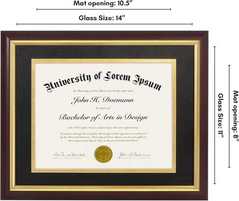 Americanflat Ornate 11x14 Diploma Frame in Mahogany and Gold - Certificate Frame with Black and Gold Mat Displays 8.5x11 Diplomas or Use as 11x14 Frame Without Mat - Vintage Picture Frame in Kuwait