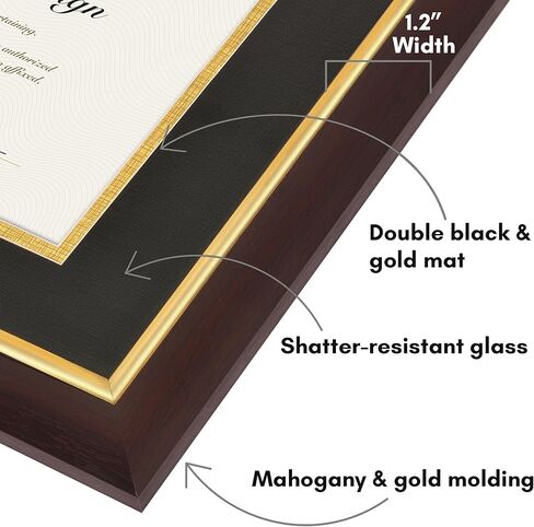 Americanflat Ornate 11x14 Diploma Frame in Mahogany and Gold - Certificate Frame with Black and Gold Mat Displays 8.5x11 Diplomas or Use as 11x14 Frame Without Mat - Vintage Picture Frame in Kuwait
