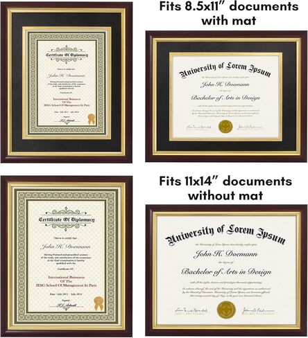 Americanflat Ornate 11x14 Diploma Frame in Mahogany and Gold - Certificate Frame with Black and Gold Mat Displays 8.5x11 Diplomas or Use as 11x14 Frame Without Mat - Vintage Picture Frame in Kuwait
