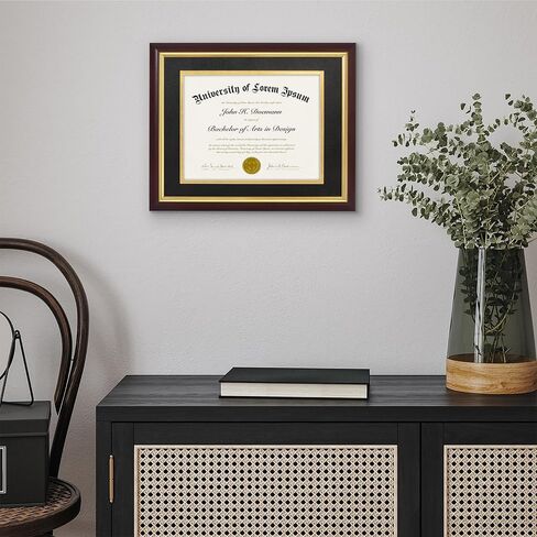 Americanflat Ornate 11x14 Diploma Frame in Mahogany and Gold - Certificate Frame with Black and Gold Mat Displays 8.5x11 Diplomas or Use as 11x14 Frame Without Mat - Vintage Picture Frame in Kuwait