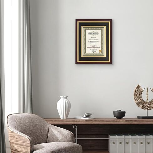 Americanflat Ornate 11x14 Diploma Frame in Mahogany and Gold - Certificate Frame with Black and Gold Mat Displays 8.5x11 Diplomas or Use as 11x14 Frame Without Mat - Vintage Picture Frame in Kuwait