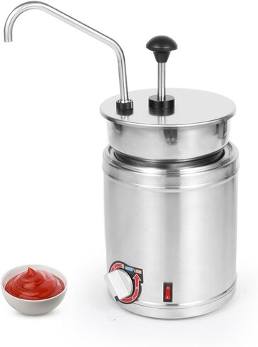Restlrious Hot Fudge Dispenser with Plastic Pump, 2.6 QT Electric Stainless Steel Round Sauce Warmer with Temp Control, Nacho Cheese Pump Dispenser for Commercial Buffet, Cake Shop & Kitchen,110V/200W in Saudi Arabia
