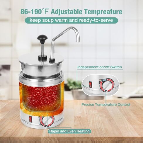 Restlrious Hot Fudge Dispenser with Plastic Pump, 2.6 QT Electric Stainless Steel Round Sauce Warmer with Temp Control, Nacho Cheese Pump Dispenser for Commercial Buffet, Cake Shop & Kitchen,110V/200W in Saudi Arabia