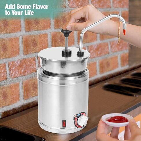 Restlrious Hot Fudge Dispenser with Plastic Pump, 2.6 QT Electric Stainless Steel Round Sauce Warmer with Temp Control, Nacho Cheese Pump Dispenser for Commercial Buffet, Cake Shop & Kitchen,110V/200W in Saudi Arabia