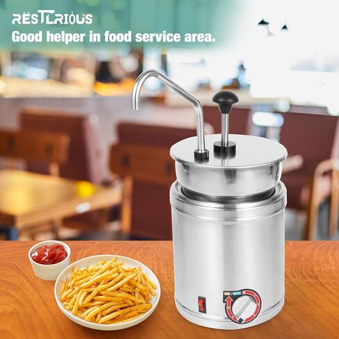 Restlrious Hot Fudge Dispenser with Plastic Pump, 2.6 QT Electric Stainless Steel Round Sauce Warmer with Temp Control, Nacho Cheese Pump Dispenser for Commercial Buffet, Cake Shop & Kitchen,110V/200W in Saudi Arabia