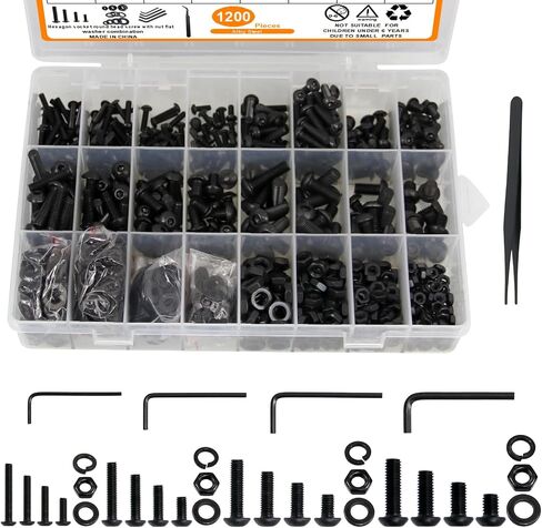 1200PCS Metric Screw Assortment,Metric Bolt Assortment M3 M4 M5 M6 Machine Screws Bolts Nuts and Washer Assortment Kit,12.9 Alloy Steel Metric Bolts and Nuts Assortment Kit in Saudi Arabia