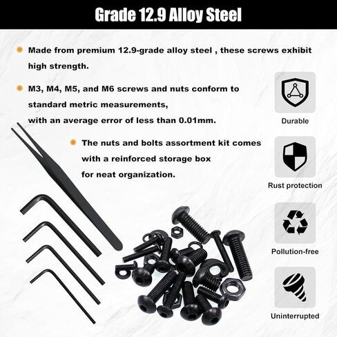 1200PCS Metric Screw Assortment,Metric Bolt Assortment M3 M4 M5 M6 Machine Screws Bolts Nuts and Washer Assortment Kit,12.9 Alloy Steel Metric Bolts and Nuts Assortment Kit in Saudi Arabia