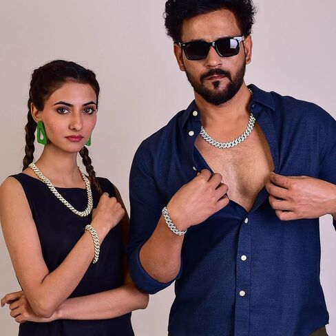 قلادة من سلسلة ربط ميامي الكوبية الصلبة من EMESLY (طول 16، 18، 20، 22، 24، 30 بوصة)؛ سوار هيب هوب (طول 8 بوصات) للرجال والنساء؛ هدية مثالية للمجوهرات المثلج in Kuwait