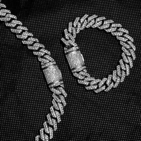 قلادة من سلسلة ربط ميامي الكوبية الصلبة من EMESLY (طول 16، 18، 20، 22، 24، 30 بوصة)؛ سوار هيب هوب (طول 8 بوصات) للرجال والنساء؛ هدية مثالية للمجوهرات المثلج in Kuwait