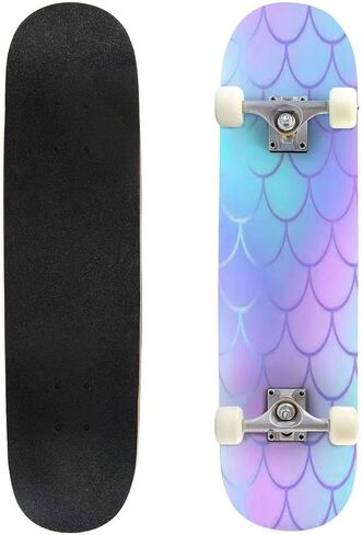 لوح تزلج كلاسيكي مقعر، نمط مقياس السمكة الزرقاء الرائعة، نسيج متجه، نمط سلس، بلاط Longboard، خشب القيقب، الرياضات المتطرفة وفي الهواء الطلق، خدعة ركلة مزدوجة للمبتدئين والمحترفين in Kuwait