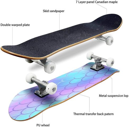 لوح تزلج كلاسيكي مقعر، نمط مقياس السمكة الزرقاء الرائعة، نسيج متجه، نمط سلس، بلاط Longboard، خشب القيقب، الرياضات المتطرفة وفي الهواء الطلق، خدعة ركلة مزدوجة للمبتدئين والمحترفين in Kuwait