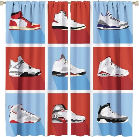 Vintage Basketball Shoe Curtain for Boys Bedroom Decorative Rod Pocket Red Black Sneakers Sneakers Colorful Modern Cool Kids Teen Mens 2 Panel Window Handle Set for Living Room 42x45in in Saudi Arabia