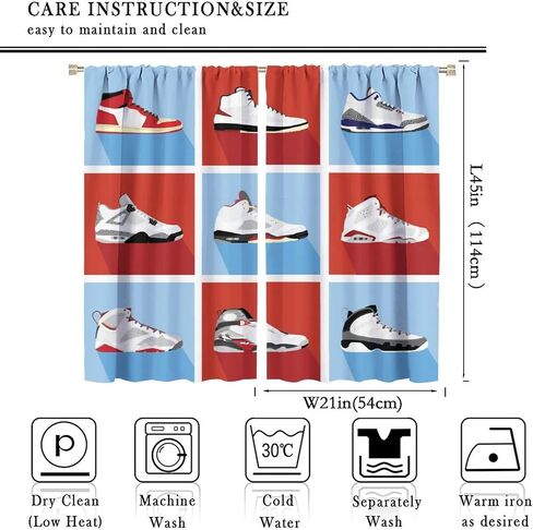 Vintage Basketball Shoe Curtain for Boys Bedroom Decorative Rod Pocket Red Black Sneakers Sneakers Colorful Modern Cool Kids Teen Mens 2 Panel Window Handle Set for Living Room 42x45in in Saudi Arabia