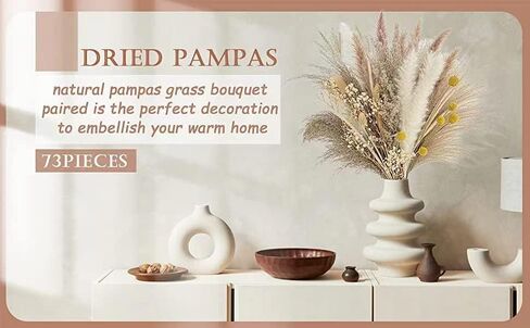 73Pcs Natural Dried Pampas Grass Mix Bouquet, 17.5" Beautiful Boho Home Decor Bouquet, Fluffy Dried Flowers for Home Decor Table Decorations for Party Wedding in Saudi Arabia