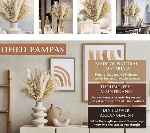 73Pcs Natural Dried Pampas Grass Mix Bouquet, 17.5" Beautiful Boho Home Decor Bouquet, Fluffy Dried Flowers for Home Decor Table Decorations for Party Wedding in Saudi Arabia