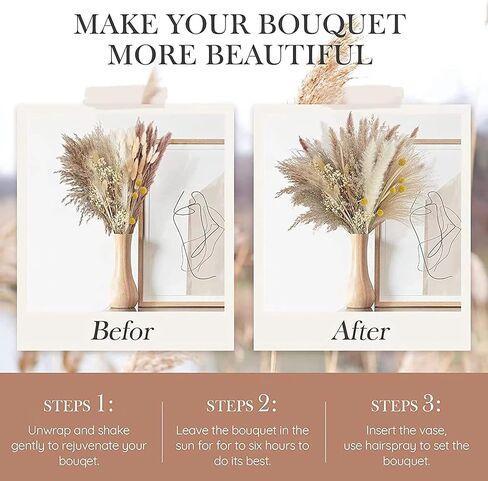 73Pcs Natural Dried Pampas Grass Mix Bouquet, 17.5" Beautiful Boho Home Decor Bouquet, Fluffy Dried Flowers for Home Decor Table Decorations for Party Wedding in Saudi Arabia