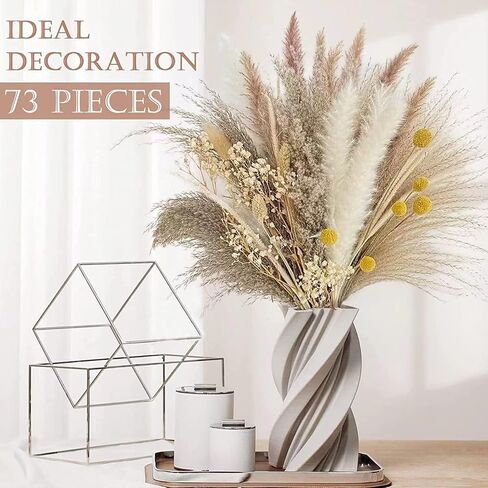 73Pcs Natural Dried Pampas Grass Mix Bouquet, 17.5" Beautiful Boho Home Decor Bouquet, Fluffy Dried Flowers for Home Decor Table Decorations for Party Wedding in Saudi Arabia